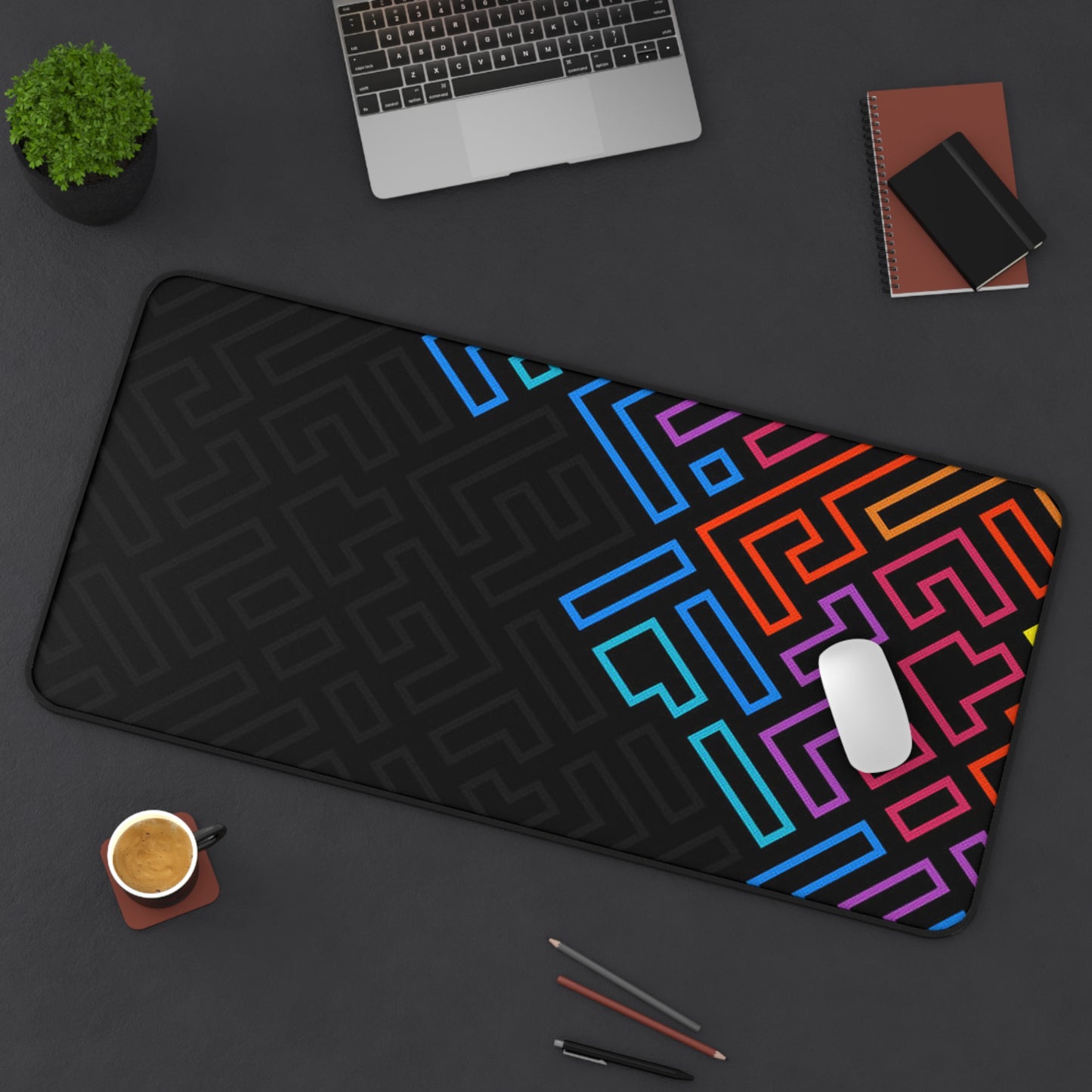 Geometric Neon Maze Desk Mat