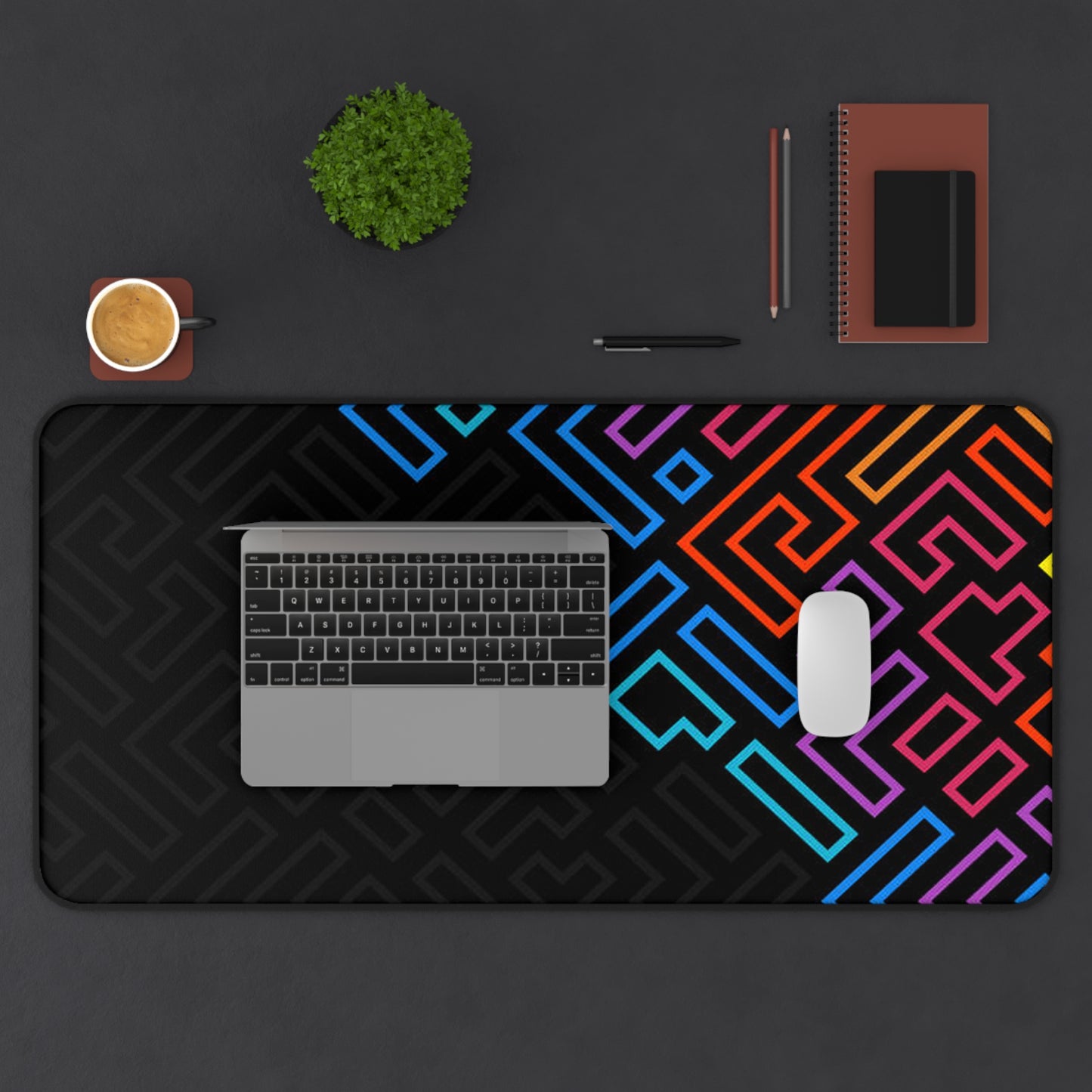 Geometric Neon Maze Desk Mat